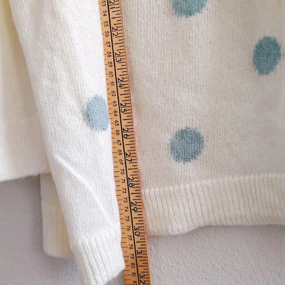 CJ Banks Women Plus Size 3x White Blue Polka Dot Knit Sweater NEW Soft Whimsy